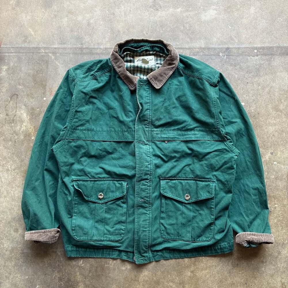 1990’s Eddie Bauer Canvas Chore Jacket Size XL/XG Green Corduroy Collar